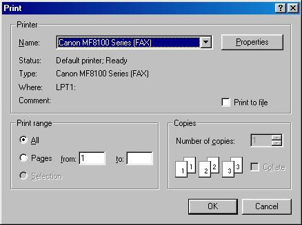 2 From the [Select Printer] list box or the [Name] pull-down list in the [Print] dialog box, select [Canon MF8100 Series (FAX)]. 4 PC Faxing 3 Click [Print] or [OK].