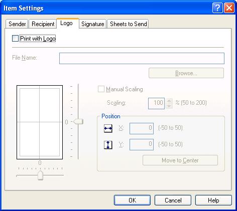 Logo Tab The [Logo] tab sheet enables you to select whether the logo is attached to the cover sheet, and sets how the logo is attached.