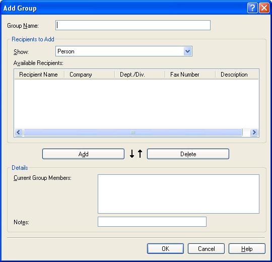 Add Group The [Add Group] dialog box enables you to register a group and its information in the Address Book.