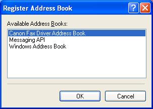 4 PC Faxing [Address Book List] [Register ] [Edit ] [Delete] Displays the list of the registered Address Books. Opens the [Register Address Book] dialog box.