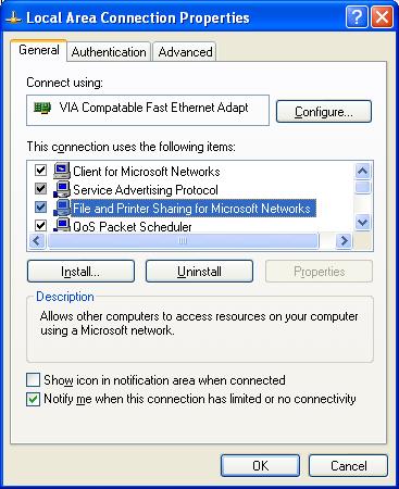 3 Right-click the [Local Area Connection] icon select [Properties] from the pop-up menu. The [Local Area Connection Properties] dialog box appears.