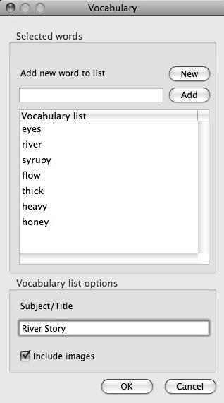 Using Study Skills Add new word to list text box New button / Add / Update button Vocabulary list box