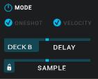 EQ - SECTION EQ on/off Filters + Frequency knobs Freq Q width Freq gain MODE - SECTION Mode Section on/off Oneshot checkbox: use to toggle oneshot mode, samples are only played as long as the note is