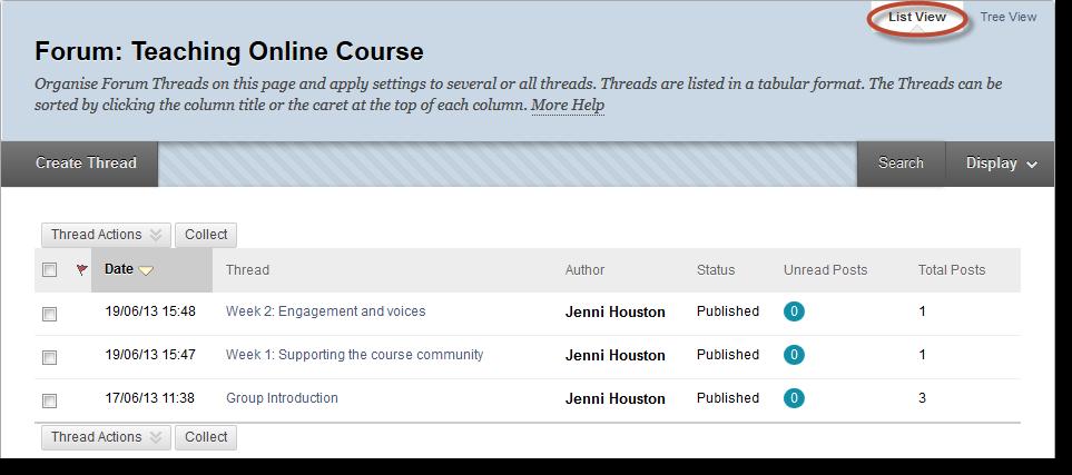 Tree view: Creating forums and threads To create a forum: 1. Navigate to the Discussion board page, then click Create forum. 2.