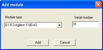 Agilent 1100/1200 4 Using the control modules Fig 25: Add Module Module Type Select the desired module type to add a corresponding tab to the Agilent 1100 Configuration dialog.