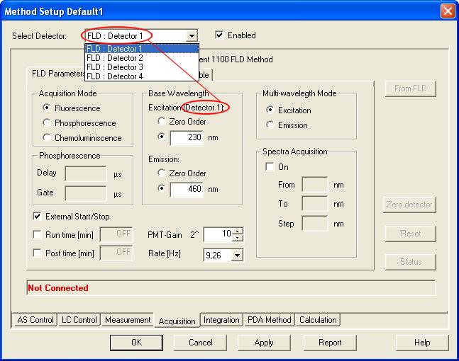 Agilent 1100/1200 4 Using the control modules 4.1.5.2 Method Setup - Acquisition - FLD Parameters Sets the basic parameters of the FLD detector.