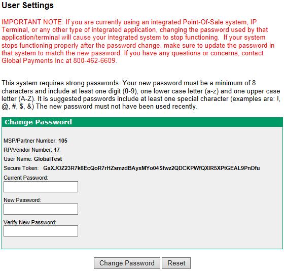 Change Password After a new user logs in for the first time, Global Transport VT prompts to change his/her password. To change the user password, follow these steps: 1.
