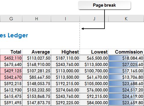Microsoft Office Excel 2016: Part 1 155 Figure 5-9: A default page break on an Excel worksheet.