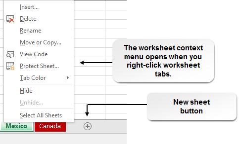 170 Microsoft Office Excel 2016: Part 1 Figure 6-4: Some of the Insert and Delete commands for Excel 2016 worksheets.