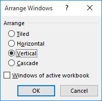 Selecting the Arrange All command automatically displays the Arrange Windows dialog box, which provides you with four display options.