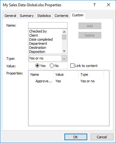 188 Microsoft Office Excel 2016: Part 1 g) Verify that the new custom workbook property appears in the Properties field and select OK. 4. Save and close the workbook and then close Excel 2016.