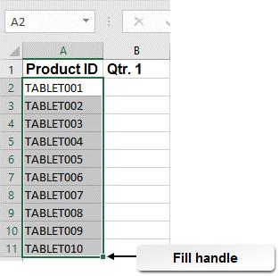 34 Microsoft Office Excel 2016: Part 1 Figure 1-24: A column of cells populated by the AutoFill feature.