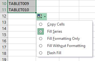 Microsoft Office Excel 2016: Part 1 35 Figure 1-25: The AutoFill options in Excel 2016. The following table describes the most commonly used AutoFill options.