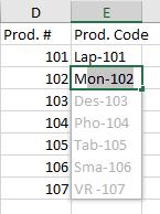 40 Microsoft Office Excel 2016: Part 1 c) In cell E3, type M and then verify that Excel has predicted the product codes for the rest of the products.