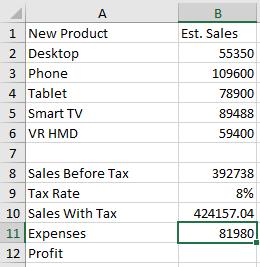 Microsoft Office Excel 2016: Part 1 53 b) Type =b2+b3+b4+b5+b6 and press Enter.