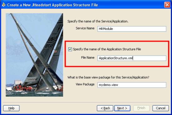 Figure 22: Overriding the Default Name of the Application Structure File Click (Next>) again and on the final panel click (Finish)