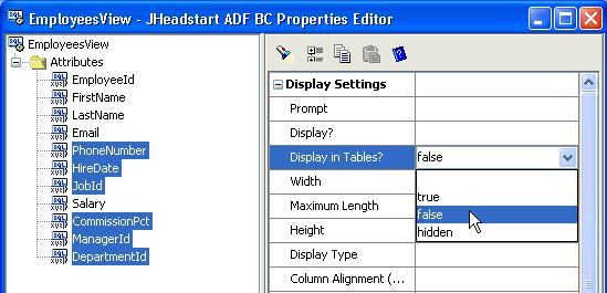 Figure 32: Quickly Setting a Property for Multiple Attributes Set the Prompt of DepartmentId to be More User-Friendly While still in the JHeadstart ADF BC Properties Editor for EmployeesView, in the