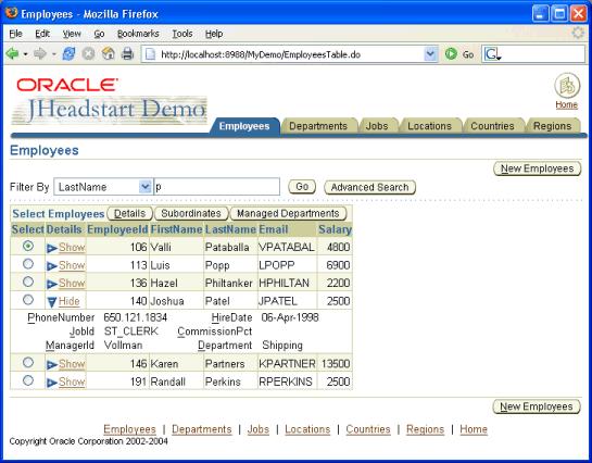 Figure 56: Employee Table is Browse-Only with Detail Disclosure User Can Perform Advanced Search With Custom Criteria Treatment Click the Advanced Search button next to the Quick Search area to see