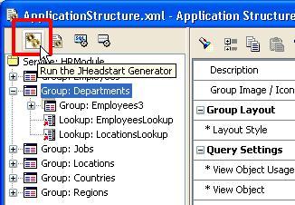 Figure 69: Running the JHeadstart Application Generator When generation finishes, run the application again by clicking on the ViewController project in the application navigator and press F11.