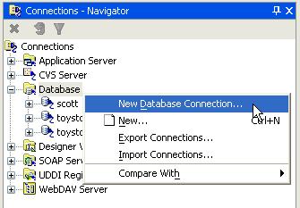 Define a JDeveloper Connection for the HR Schema Select View Connection Navigator to show the Connection Navigator and follow these steps: Create a New Database Connection Click on the Database