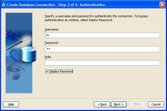 Provide the Username and Password Details On step 2, provide the username and password information for the hr connection.