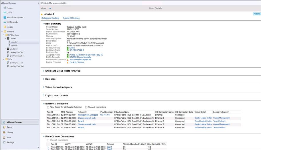 Host Details View The Host Details view provides a fabric summary with information about the selected host, its virtual machines, and all associated fabric elements.