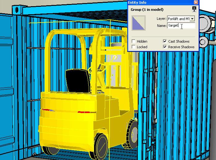 2. Notice that there is already a path created behind the forklift. The forklift has been placed at the point of origin of the path and will move in the direction the path was draw.