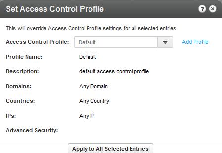 Select an entry or multiple entries and select Bulk Actions on the bottom of the page. Select Set Access Control from the drop-down menu.