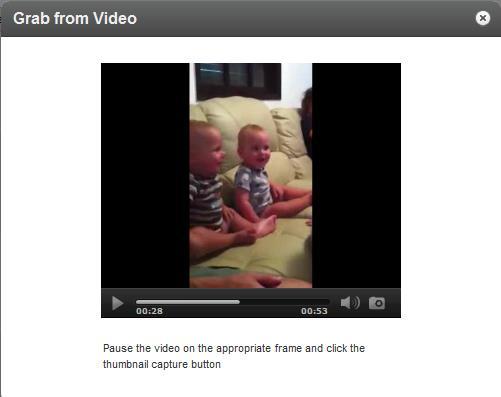To Grab from Video, play the video, pause on the frame you want, and click the thumbnail capture button (camera).