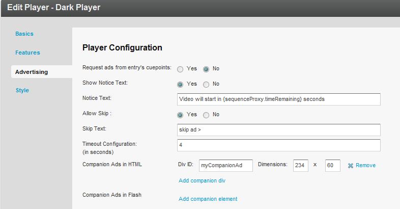 Configuring Companion Ads In the web page where your Companion Ads will display, you need to include a JavaScript file as well as a corresponding HTML <div> tag with a matching id for each region you