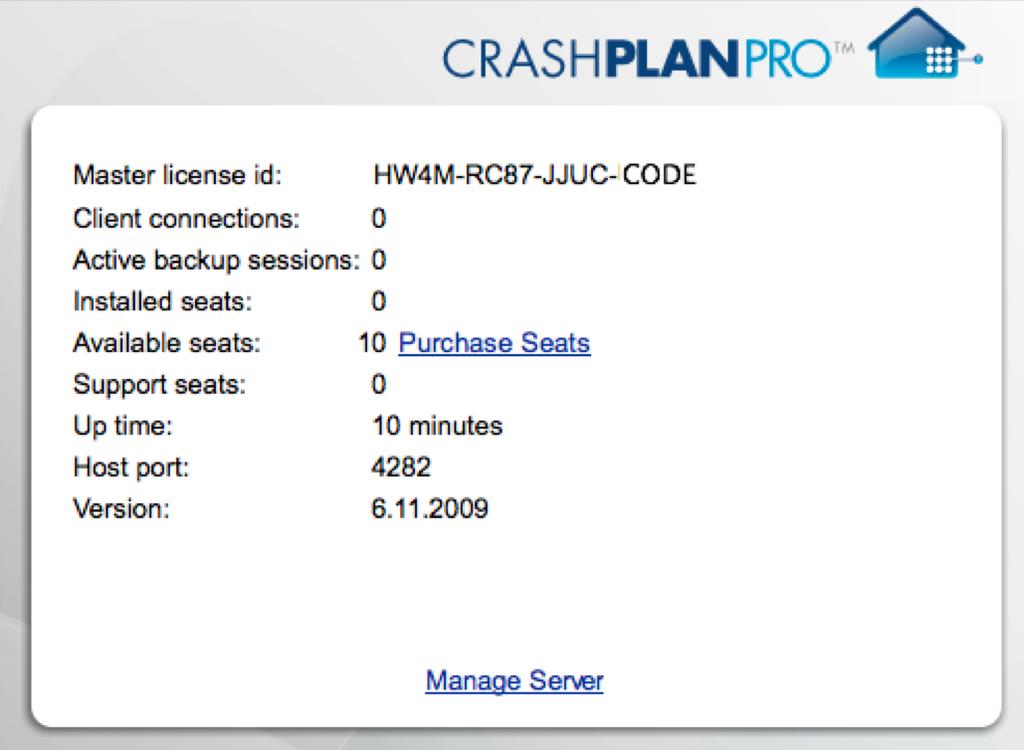 Activate CrashPlan PRO Server Follow these steps to activate PRO Server. 1 2 1. In the Activation screen, paste in your Master License Key. 2. Click Save to display the monitor window.