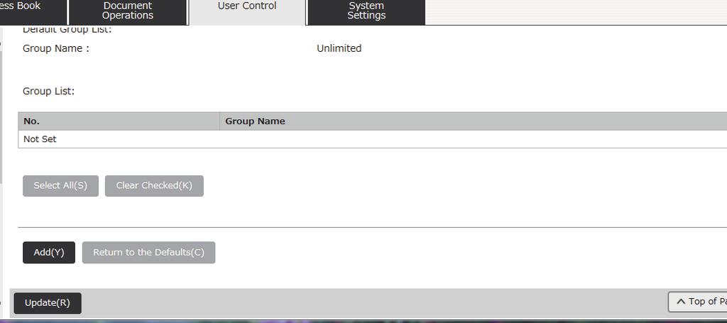 3 Configure the Pages Limit Group settings. (1) Click the [Add] button. To edit an existing group, select the group you want to edit. (2) Configure the Pages Limit Group settings.