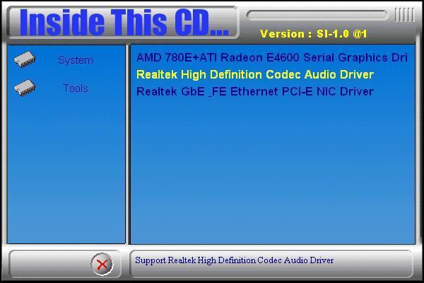 Realtek High Definition Codec Audio Driver Installation 1. Insert the CD that comes with the board.