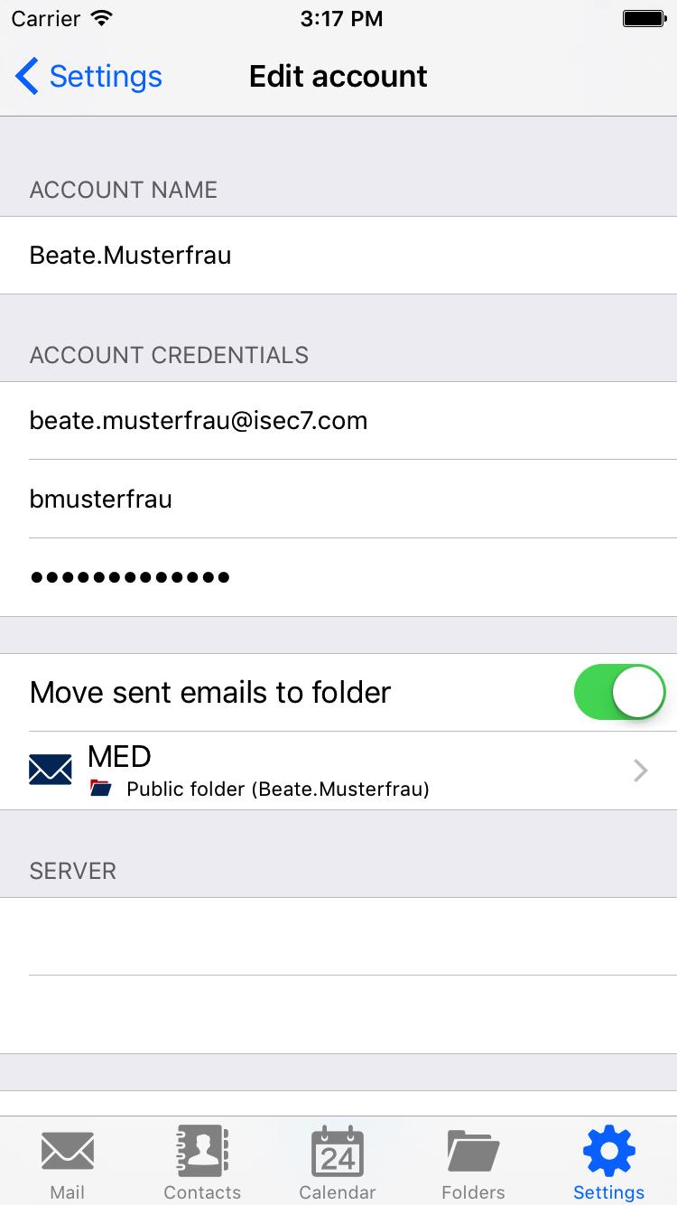 9 Configure a Sent Items Folder When an email is sent using ISEC7 Mobile Exchange Delegate then the sent email is stored in the sent items folder of a master account.