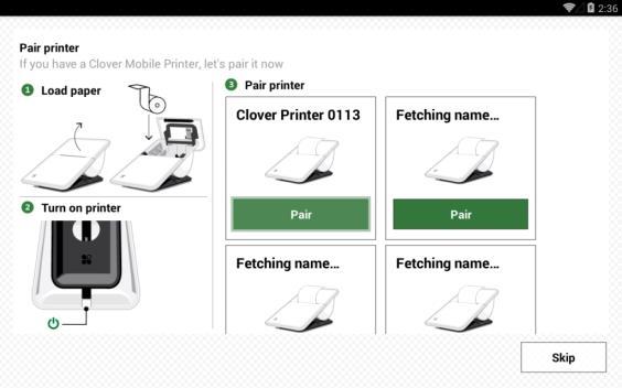 5. Use your Clover Mobile device to scan the pairing code that is printed out from the Mobile Printer to complete the pairing process.