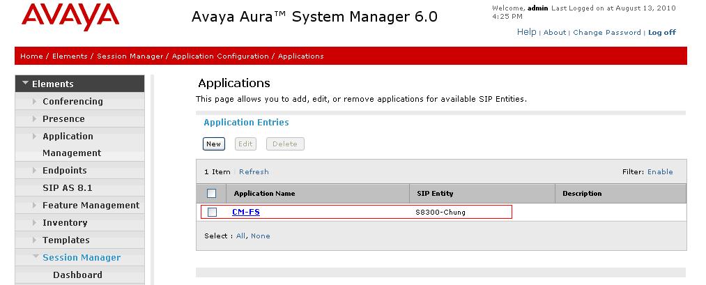 6.9. Configure Applications To define a new Application, navigate to Elements Session Manager Application Configuration Applications.