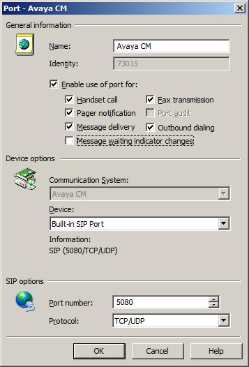 Select Ports from the left pane. Double click the Avaya CM port. The Port-Avaya CM window should appear. Provide the following information: Port number: Enter 5080.