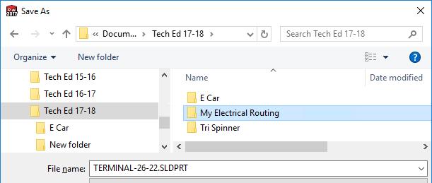 5 navigate to My Documents/ Tech Ed 17-18 folder click New Folder button key-in: My Electrical Routing for folder name, Fig.