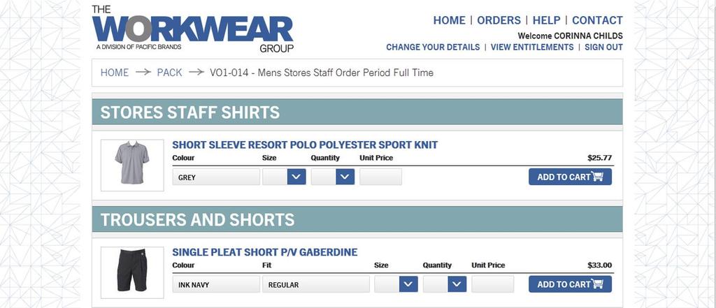 Step 3: All the garments and categories you can order from are shown as you scroll down the screen.