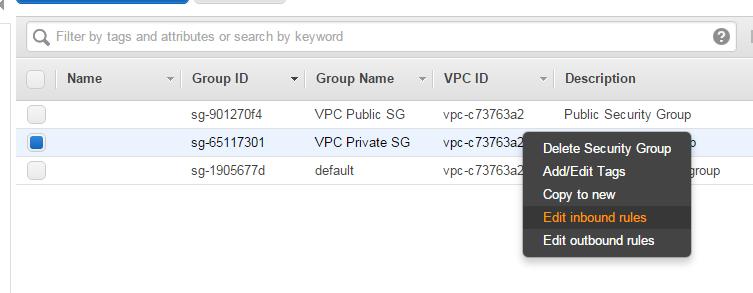 Add a rule that allows all traffic (or any traffic you want) to the VPC Private SG that originates from the VPC Private SG.
