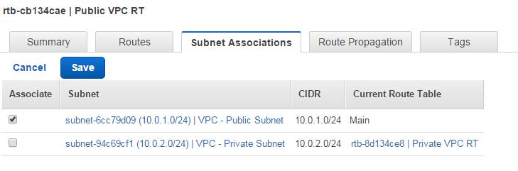 Select the Private Subnet and click Save.