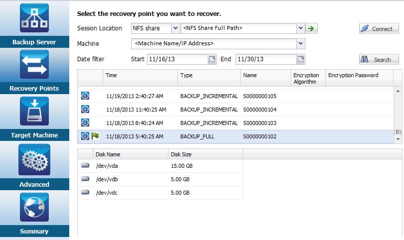 How to Perform a Bare Metal Recovery (BMR) for Linux Machines in AWS Cloud Specify the Recovery Points Each time that you perform a backup, a recovery point is created.