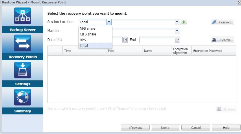 How to Mount Recovery Point Specify the Recovery Point for Mount Recovery Point Each time that you perform a backup, a recovery point is created. When you want to access files in the recovery point.