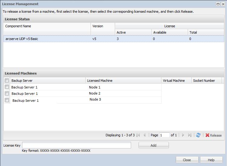 How to Manage the Licenses Understanding the License Management Dialog The License Management dialog lets you manage all your licenses for Arcserve UDP Agent (Linux).