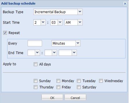 How to Back up Linux Nodes a. Click Add. The Add backup schedule dialog opens. b. Specify your backup schedule options and click OK.