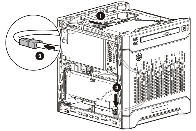 For cable routing information, see "Optical drive cabling (on page 65)." 8. Secure the optical drive SATA cable in the designated cable management clips: a.