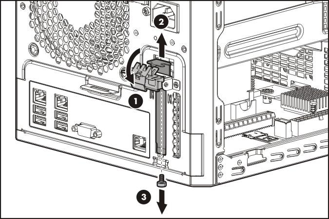 7. For added board stability, remove the screw located underneath the slot cover retainer latch, and then use it to secure the expansion board. 8.