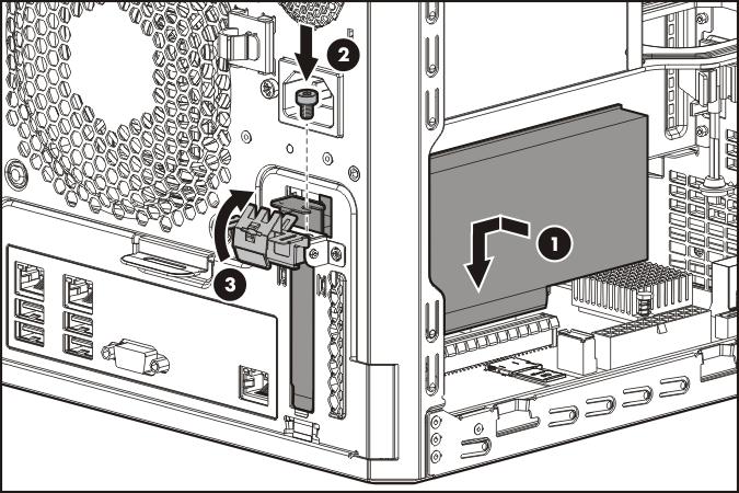 Verify that the board is firmly seated in the slot. 10. For added board stability, use the screw removed in step 7 to secure the board. 11.