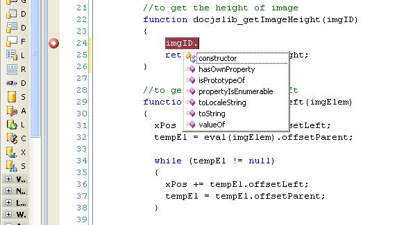 Figure 9: Intellisense in JavaScript Javascript in Orcas has an inbuilt intellisense (see Figure 9), giving richer debugging support to the developers!