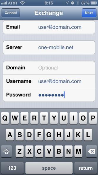 On this page, some areas are pre-populated from the previous settings. i. Email: user@domain.com ii.
